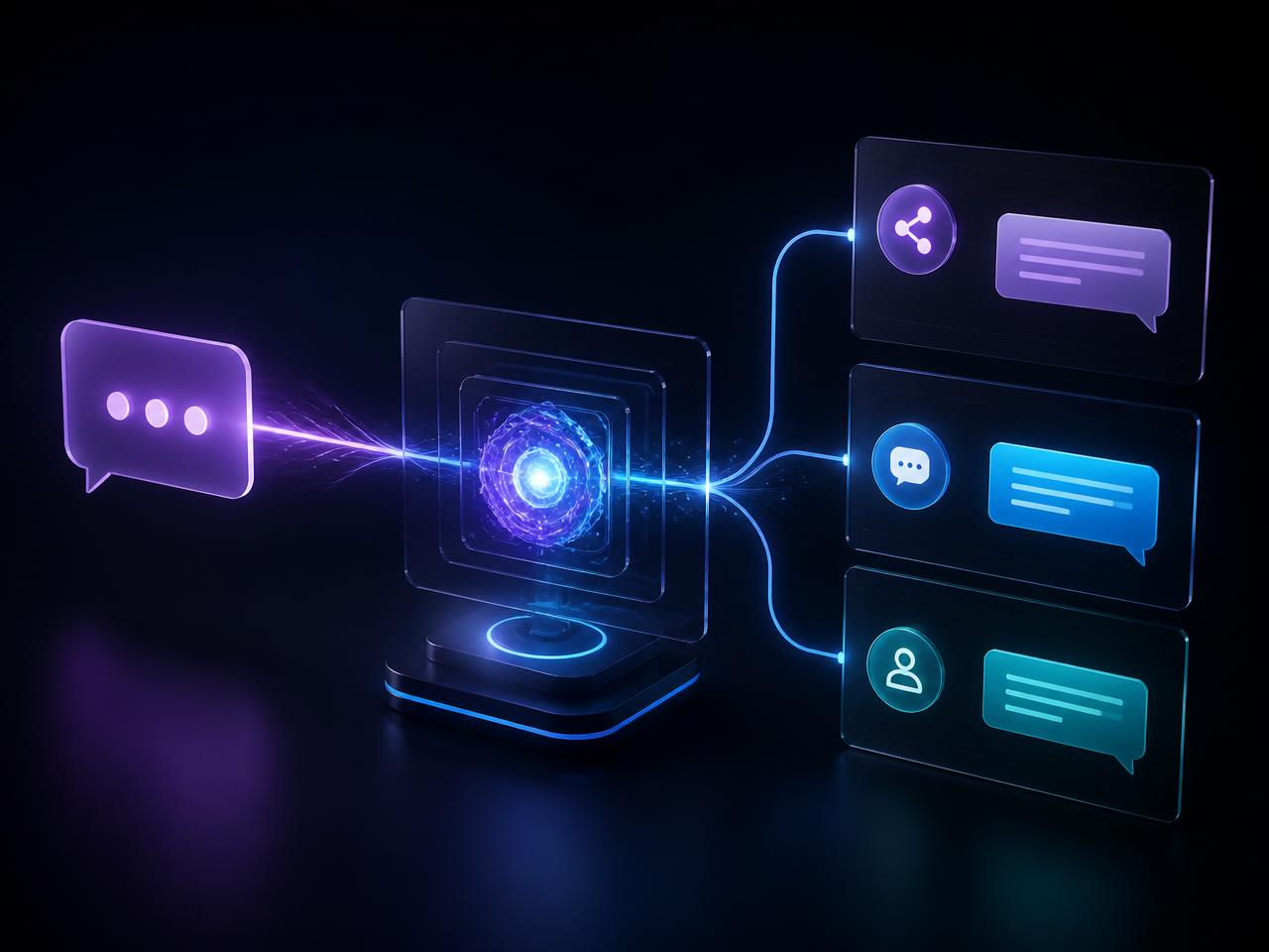 Concept render of a customer message handled by an AI assistant that qualifies the request and triggers a follow-up action.
